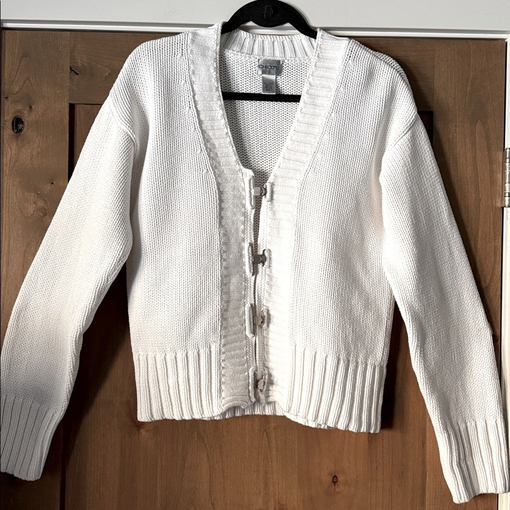 Chico's Chunky Metal Clasp Cardigan Sweater Womens 1/M Cotton 90’s Y2K Preppy